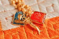 Tanit Carved Carnelian Stone Charm, Gold Vermeil