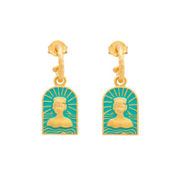 Aqua Enamel Tanit Charm on Textured Hoop
