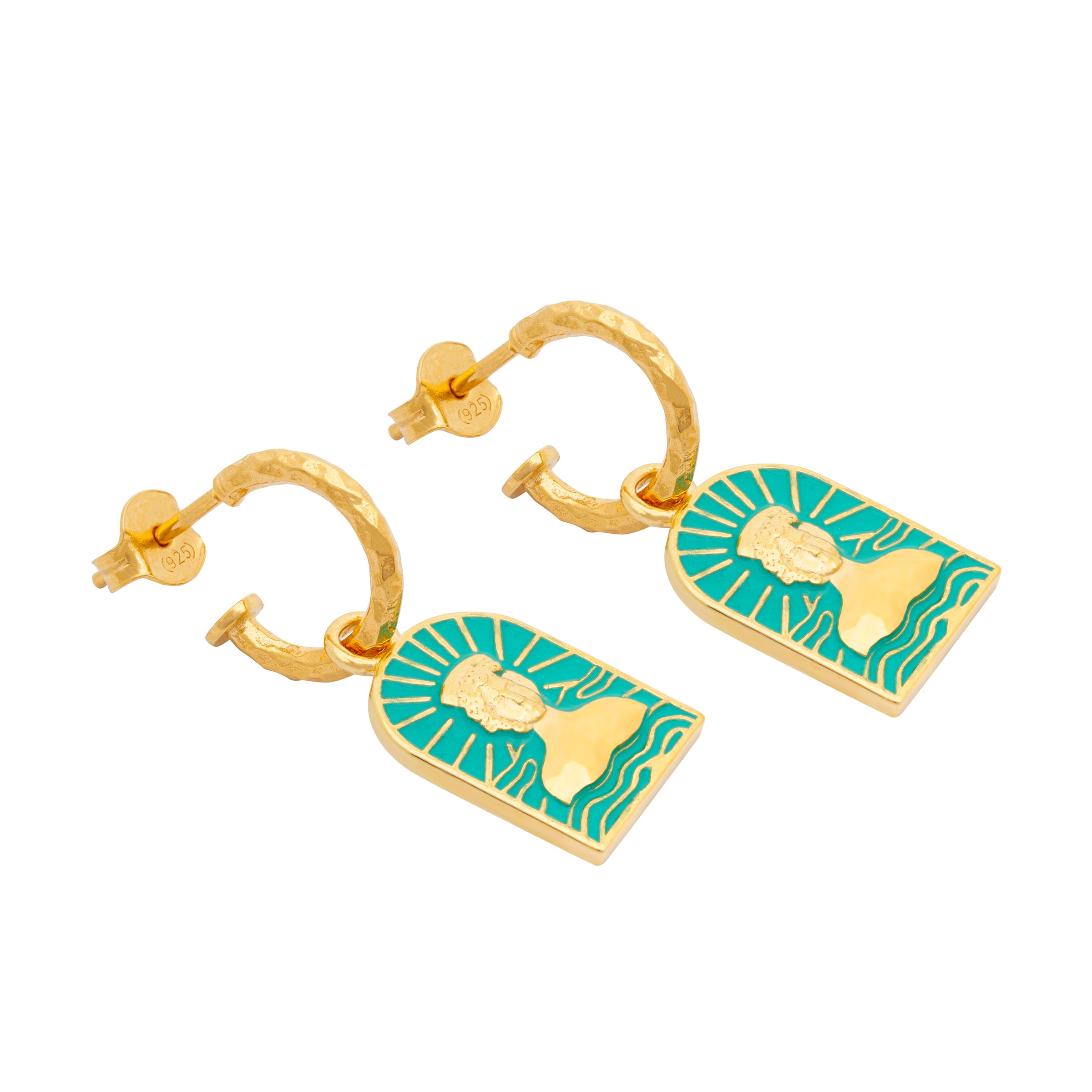 Aqua Enamel Tanit Charm on Textured Hoop