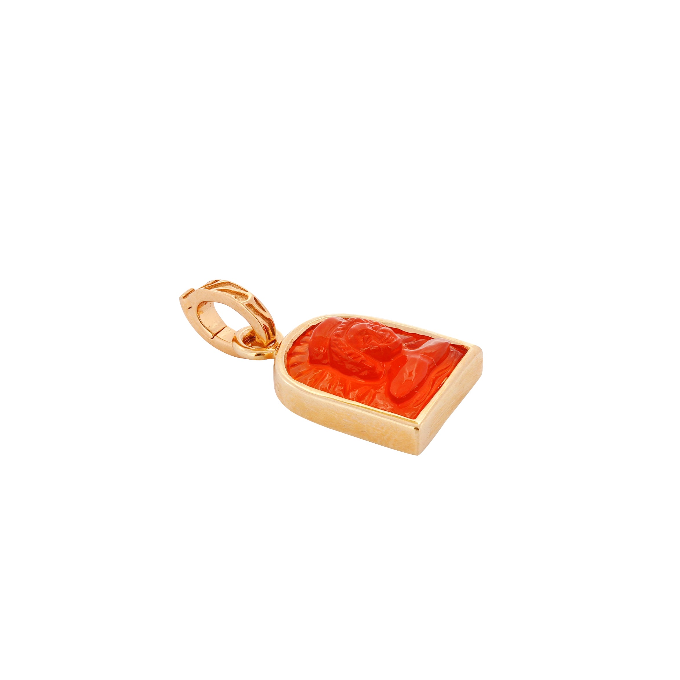 Tanit Carved Carnelian Stone Charm, Gold Vermeil