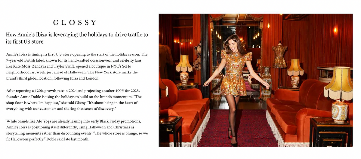 THE GLOSSY: How Annie's Ibiza Is Leveraging The Holidays to Drive Traffic to its First US Store