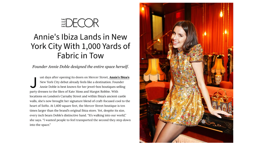 ELLE DECOR: Annie's Ibiza Lands in New York City with 1,000 Yards of Fabric in Tow