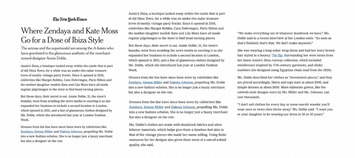 NEW YORK TIMES: Where Zendaya and Kate Moss Go for a Dose of Ibiza Style