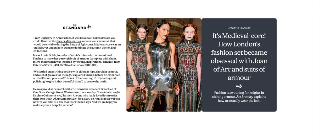THE STANDARD: It's Medieval-Core! How London's Fashion Set Became Obsessed with Joan of Arc and Suits of Armour