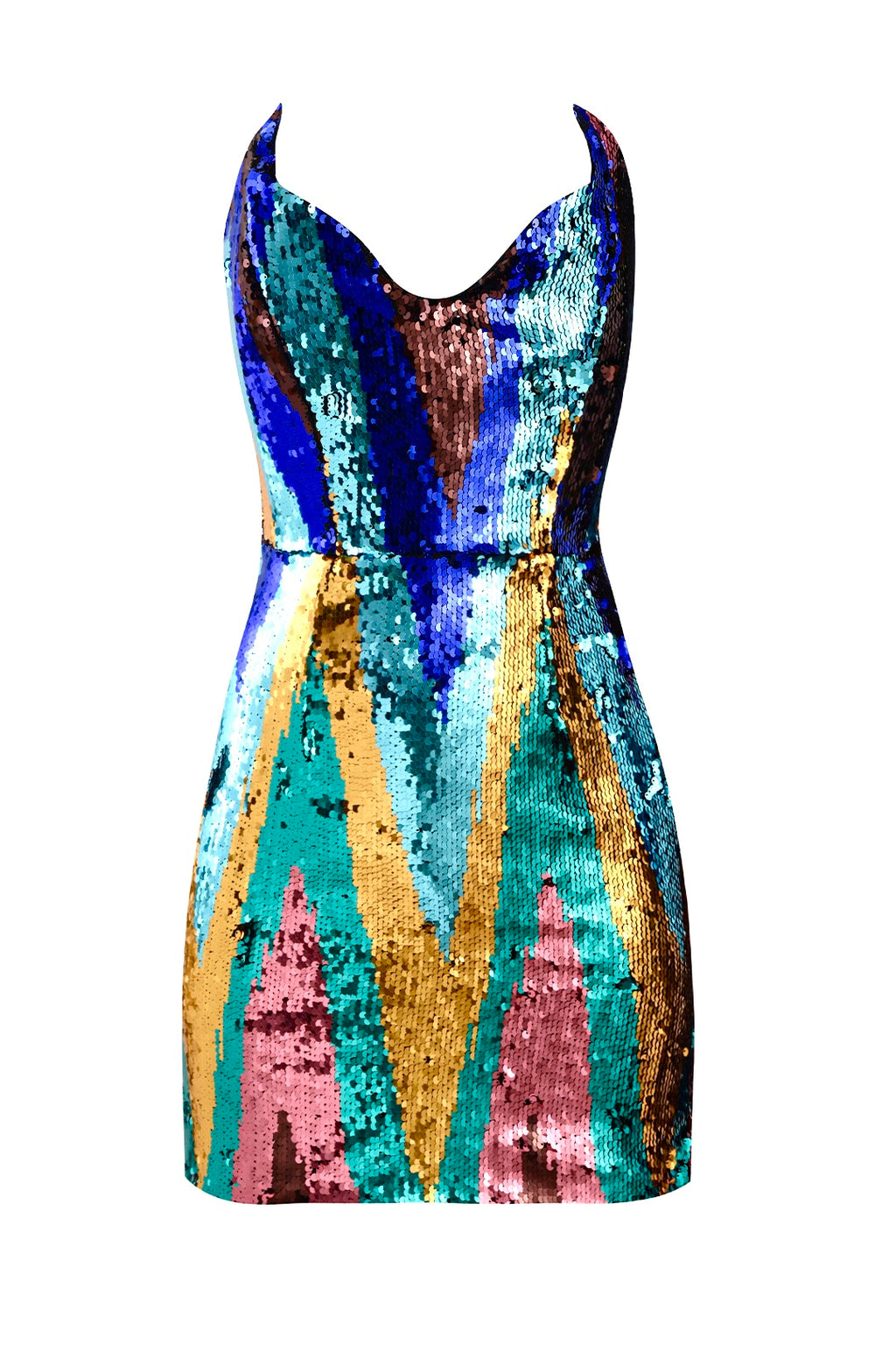 Sequinned  Strapless Chevron Mini Dress