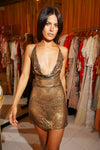 1920's Egyptian Draped Cowl Neck Mini Dress