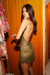 1920's Egyptian Dark Olive Halter Mini Dress