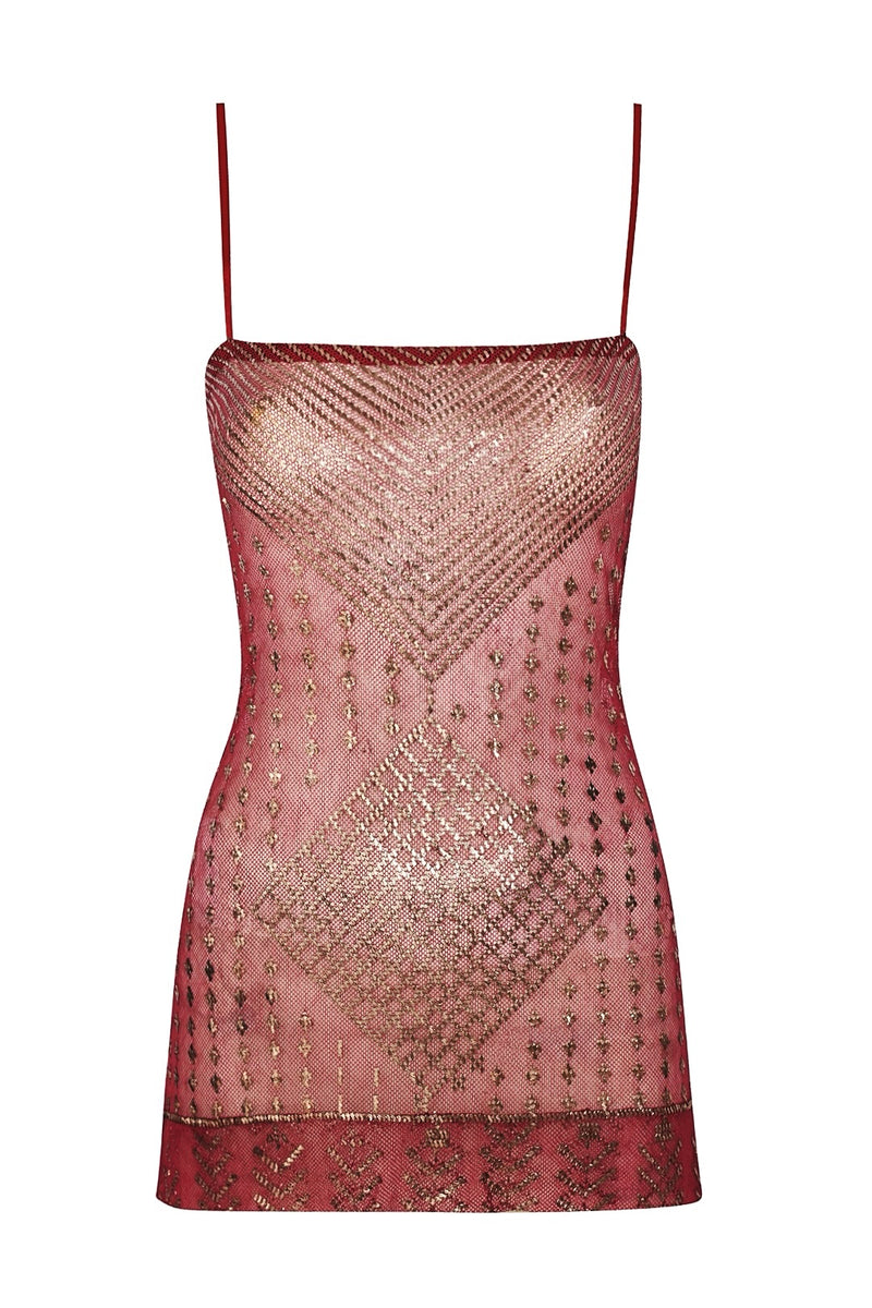 1920's Egyptian Fuchsia Diamond Mini Dress