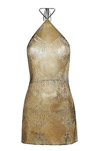 1920's Egyptian Halter Tie Mini Dress