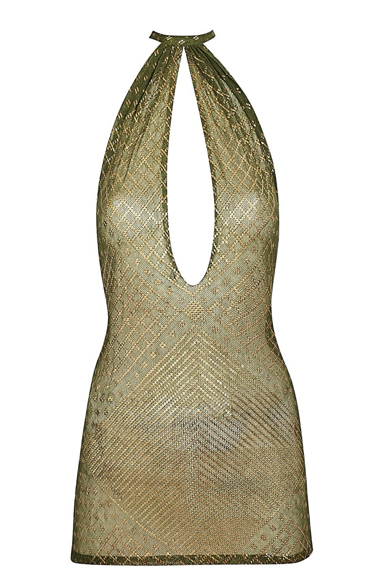 1920's Egyptian Dark Olive Halter Mini Dress
