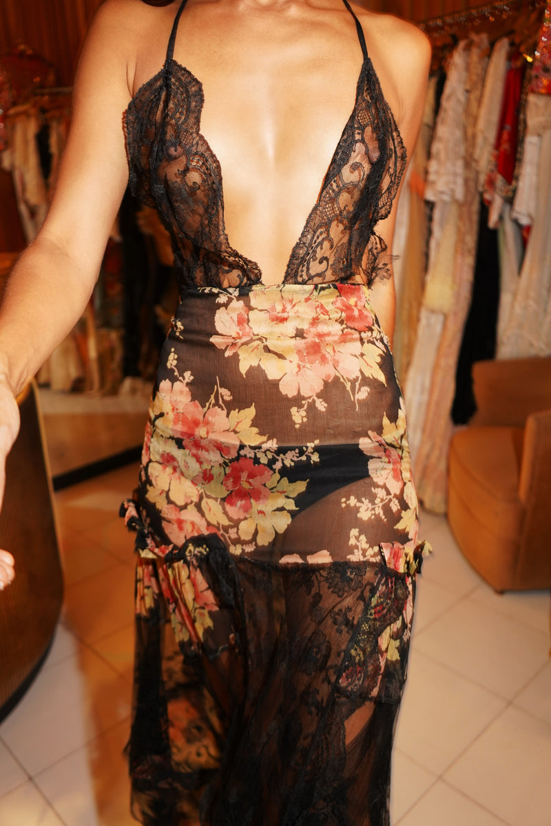 1940s Floral Chiffon Dress