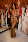 1940s Gold Metallic Lace Dress