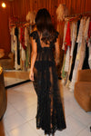 1930s Black Lace Gown with Scalloped Straps