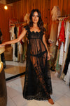 1930s Black Lace Gown with Scalloped Straps