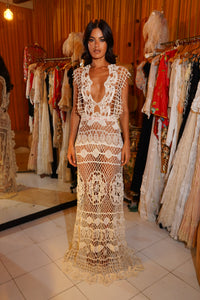 1930s Handmade Ivory Crochet Dress