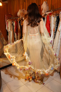 1940s Floral Appliquéd Gown with Sheer Overlay