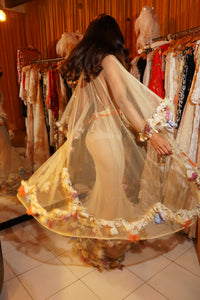 1940s Floral Appliquéd Gown with Sheer Overlay