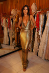 1920s Gold V Neck Egyptian Gown