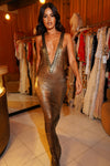 1920s Gold V Neck Egyptian Gown