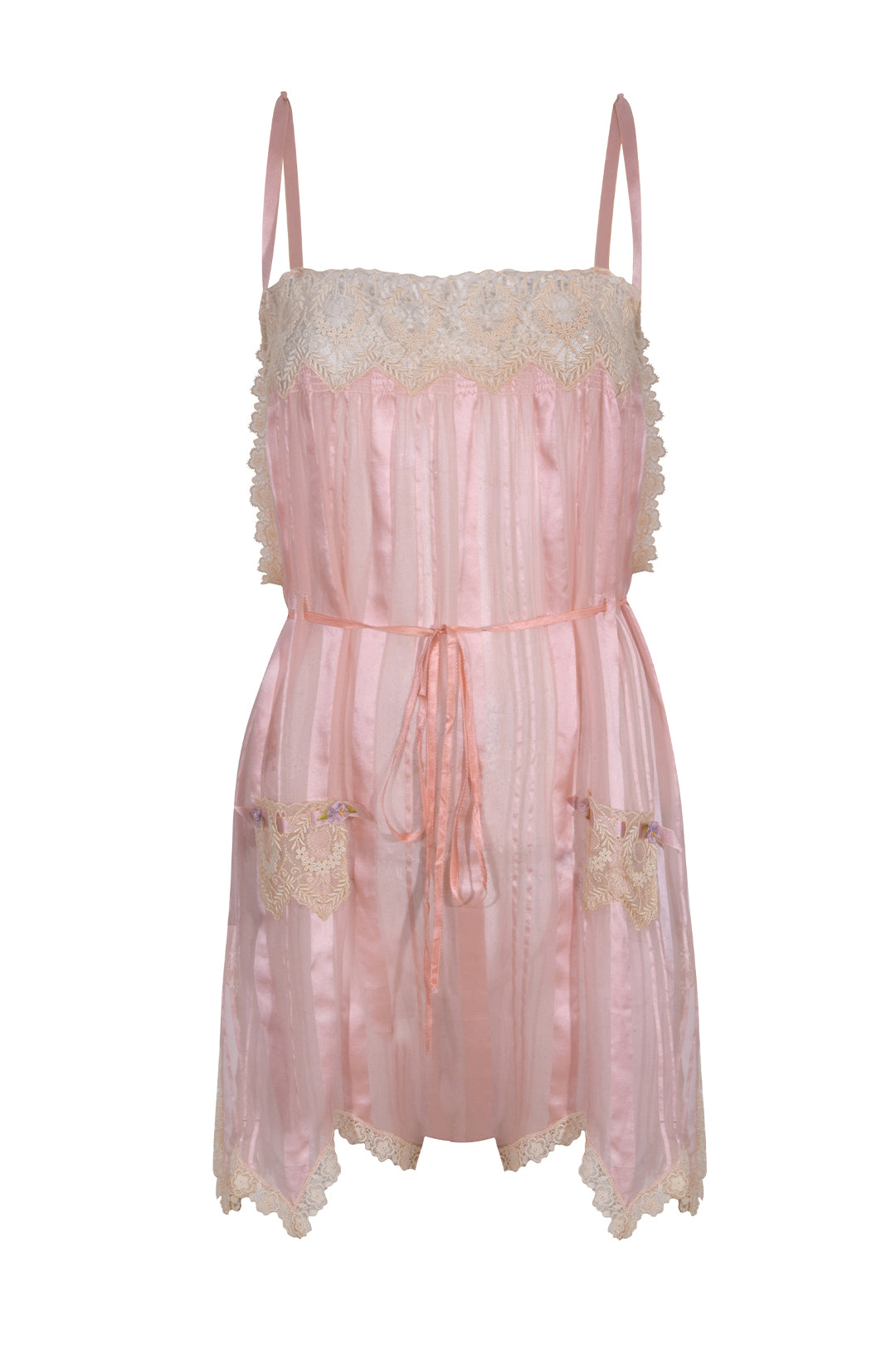 Vintage 1920s Pink Silk White Embroidered Lace Step-in Teddy