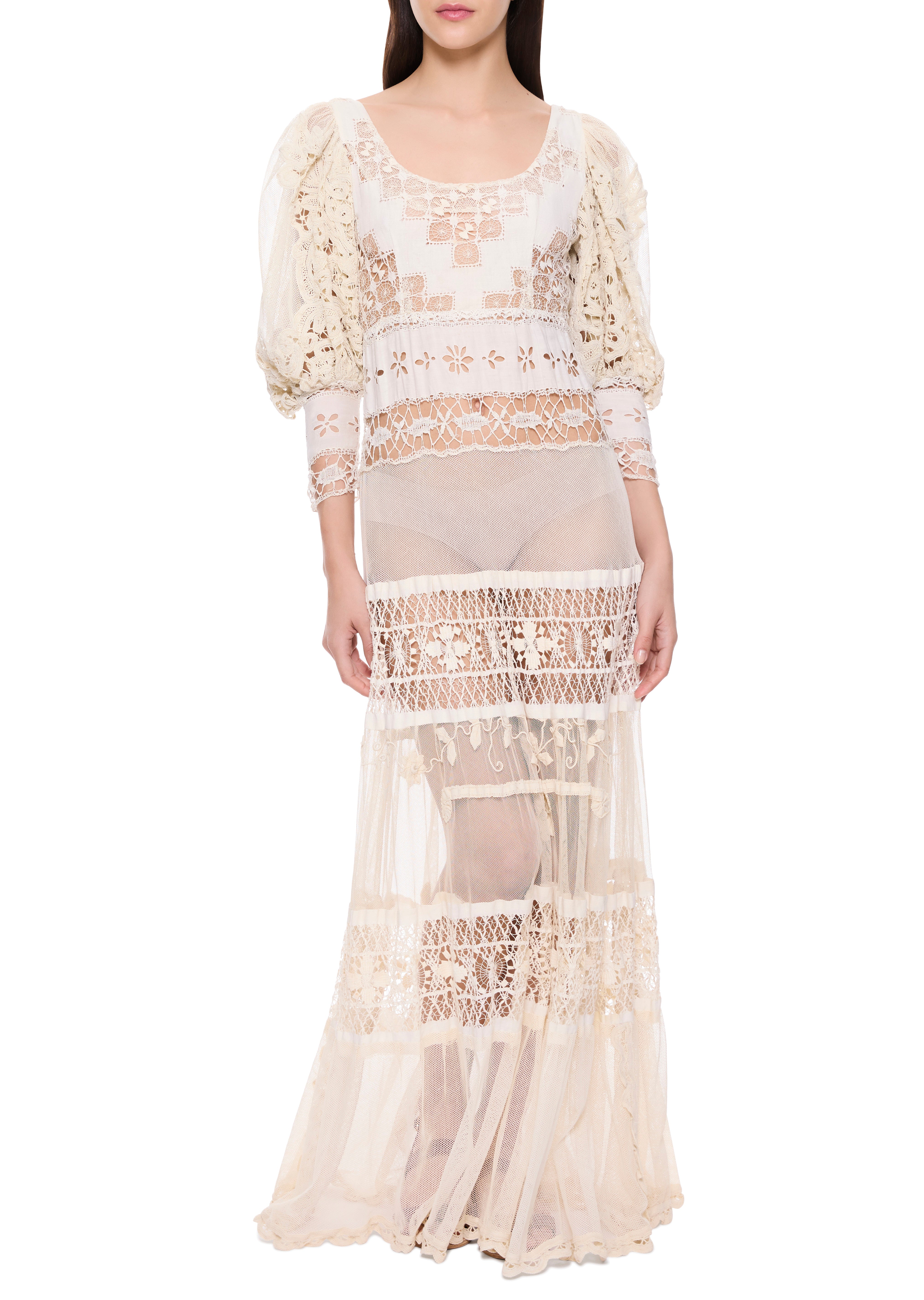 1920s Ivory Handmade Lace Gown with Puffball Sleeves – Annie's