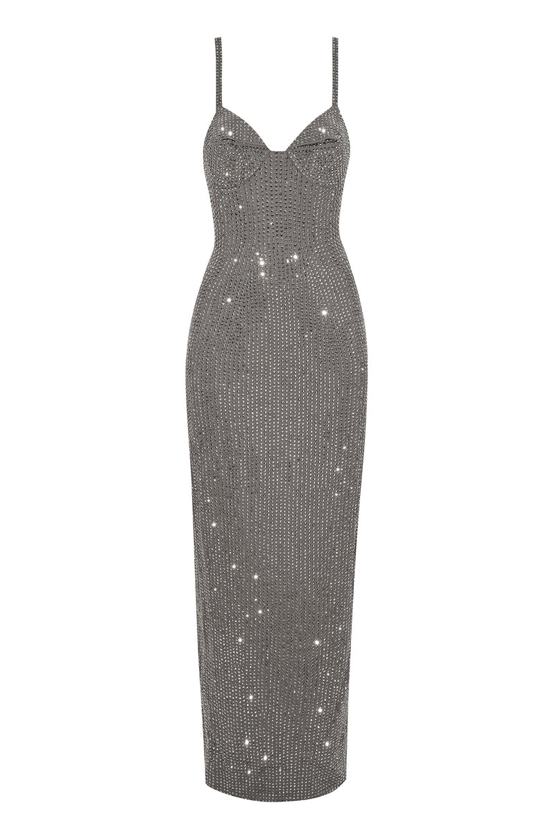 Charcoal Crystal Embellished Gown