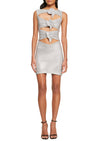 Cut-Out Crystal Mini Dress with Floral Details - Silver