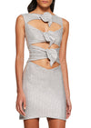 Cut-Out Crystal Mini Dress with Floral Details - Silver