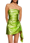 Metallic Green Draped Leather Mini Dress