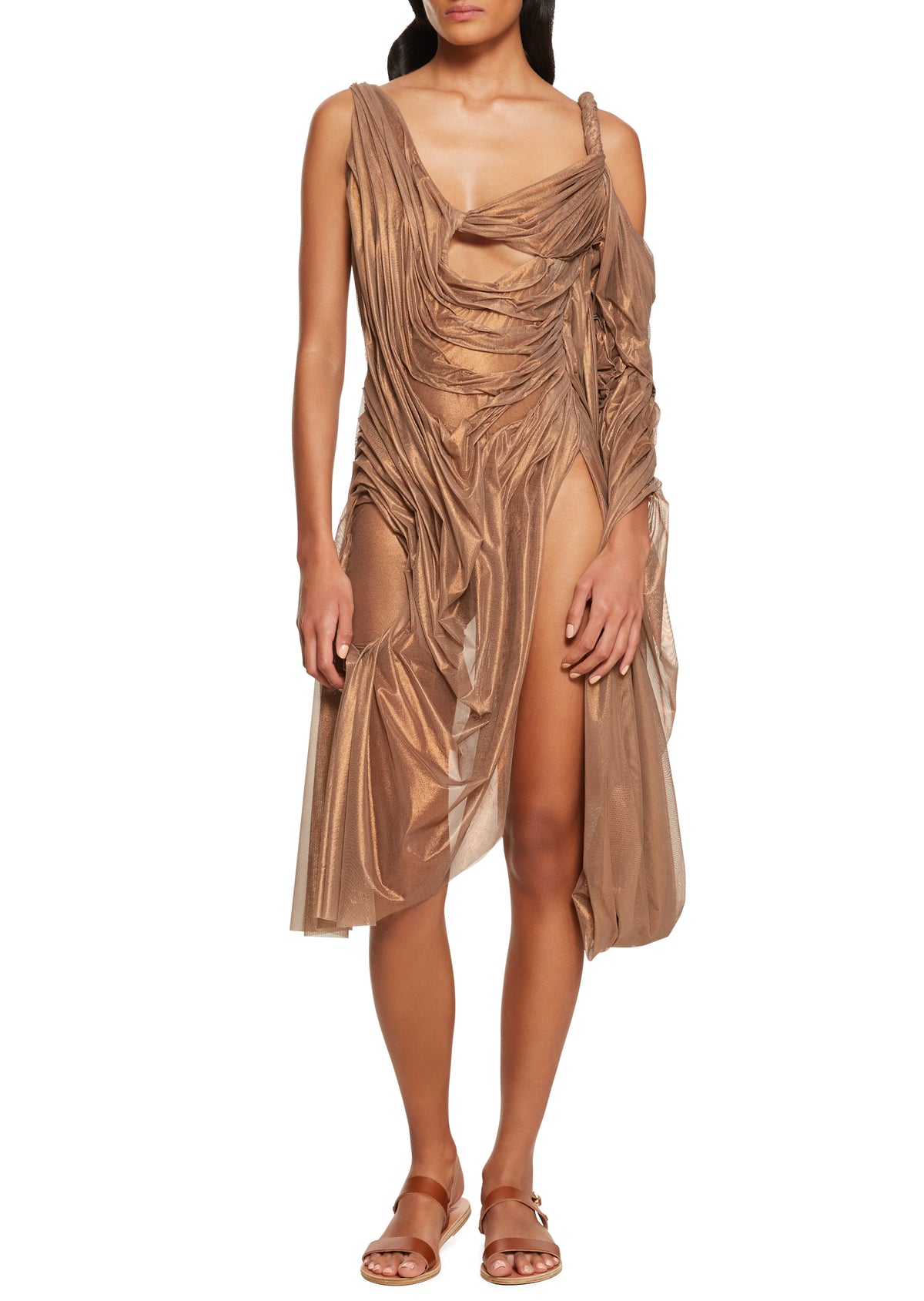 Bronze Wetlook Mini Dress