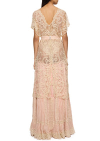 1920s Cream and Blush Intricate Lace Gown