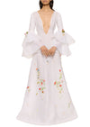 1970s Floral Bell Sleeve Wedding Dress