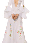 1970s Floral Bell Sleeve Wedding Dress