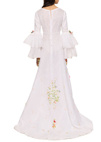 1970s Floral Bell Sleeve Wedding Dress