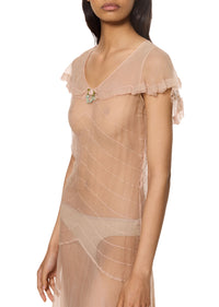 1930s Dusty Pink Sheer Dress with Rosette