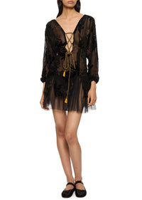 1930s Black and Gold Velvet Devore Mini Dress