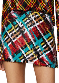 Sequin Tartan Mini Skirt