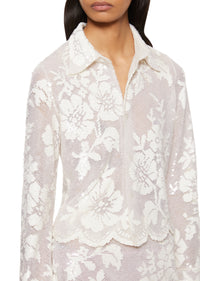 Sequin Lace Bias Shirt - White