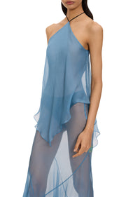 Bias Chiffon Halter Dress - Blue