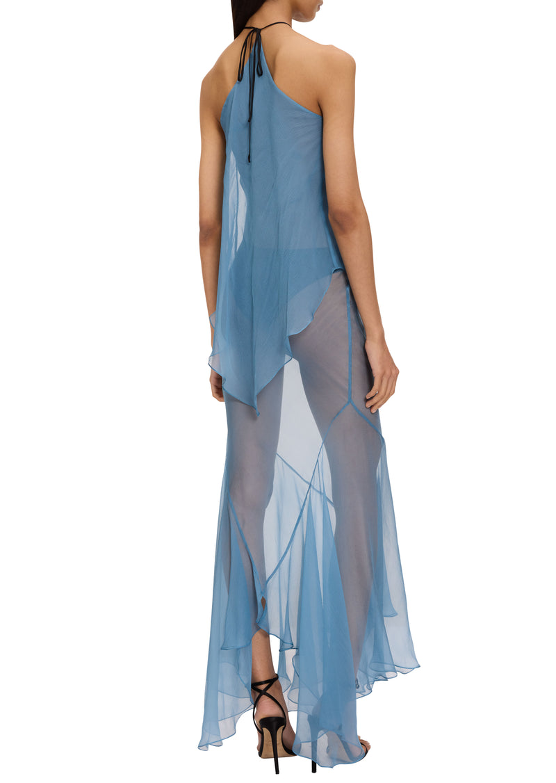 Bias Chiffon Halter Dress - Blue