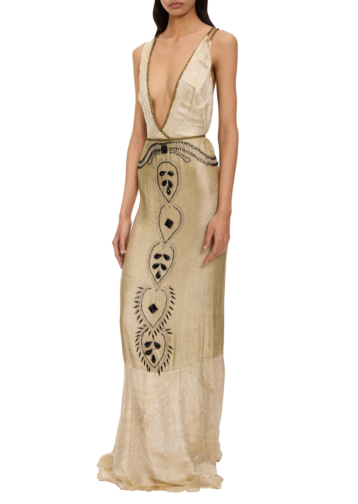 1920s Ivory and Gold  Metallic Gown