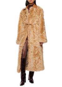 Deriha Long Shearling Coat with Removable Collar