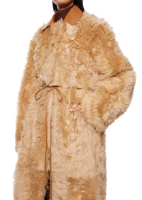 Deriha Long Shearling Coat with Removable Collar