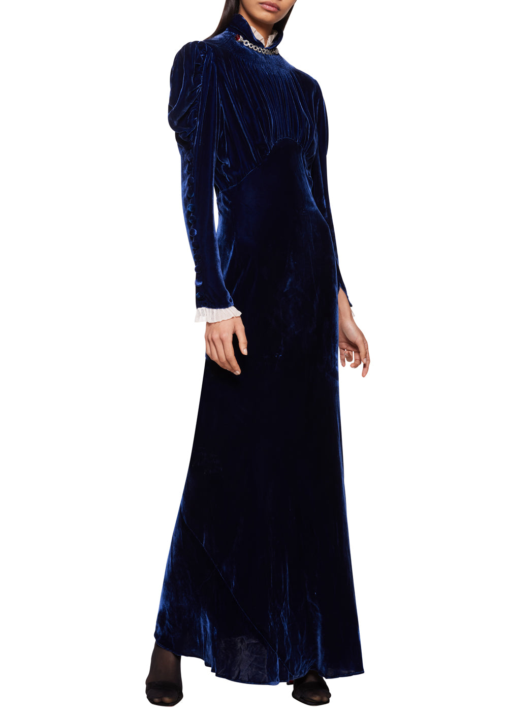 1930s Deep Navy Blue Velvt Dress