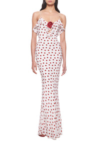 Esperanza Long Dress in Ivory Red Polka Dot