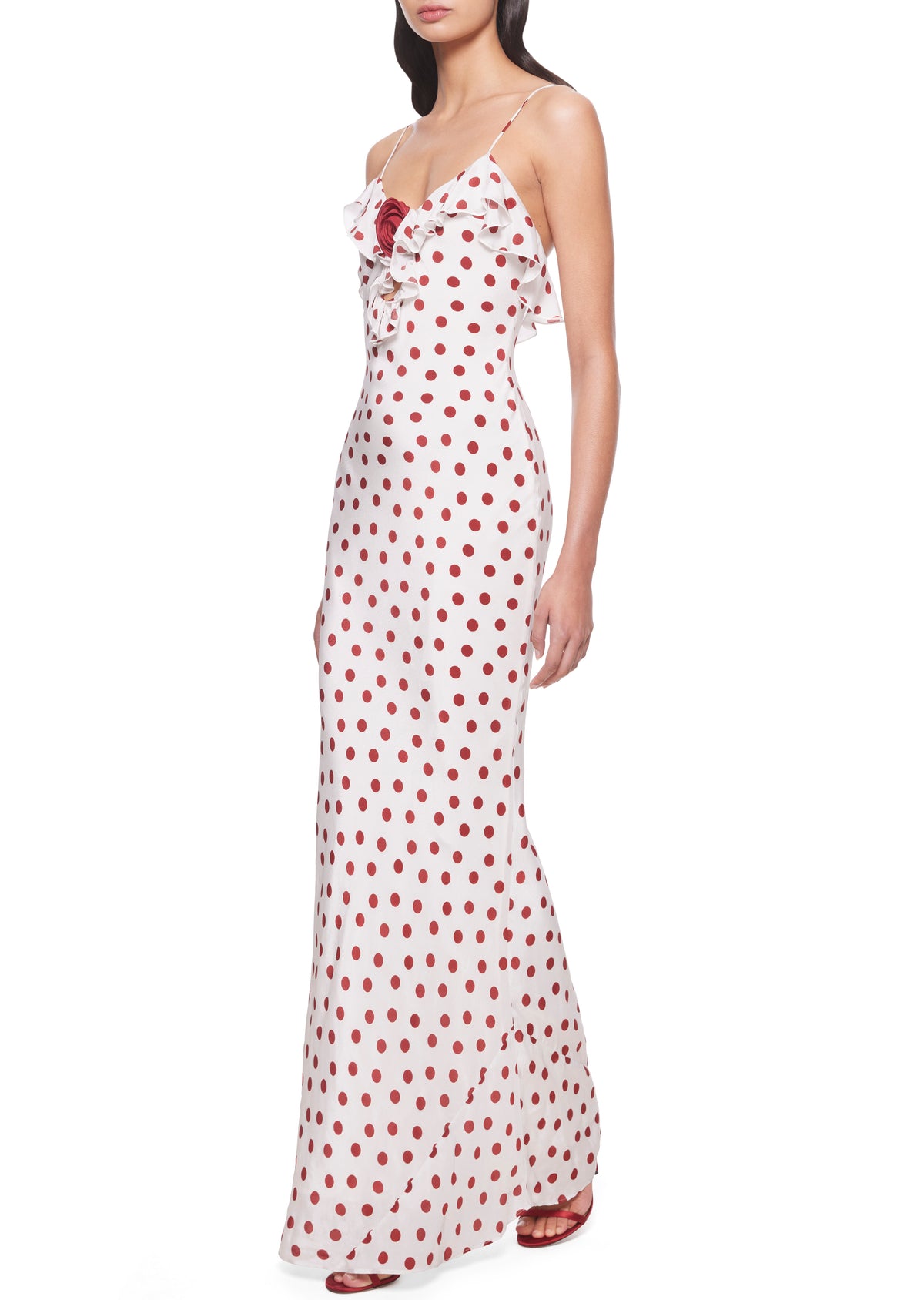 Esperanza Long Dress in Ivory Red Polka Dot