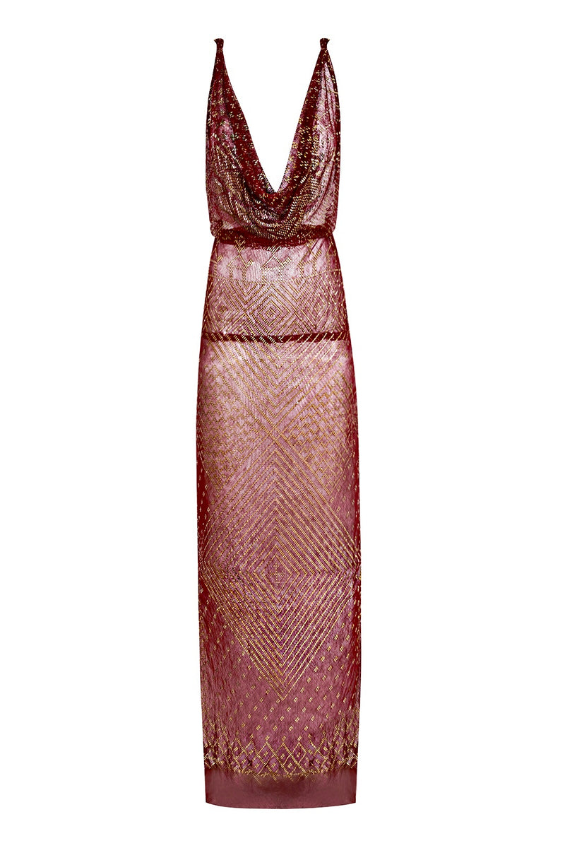 1920's Egyptian Red Gold Gown