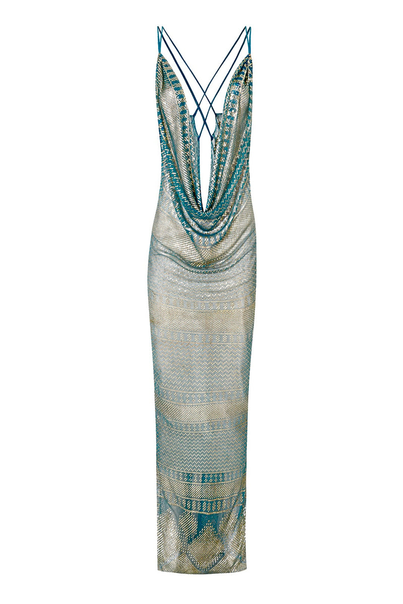 1920's Egyptian Blue Strappy Gown