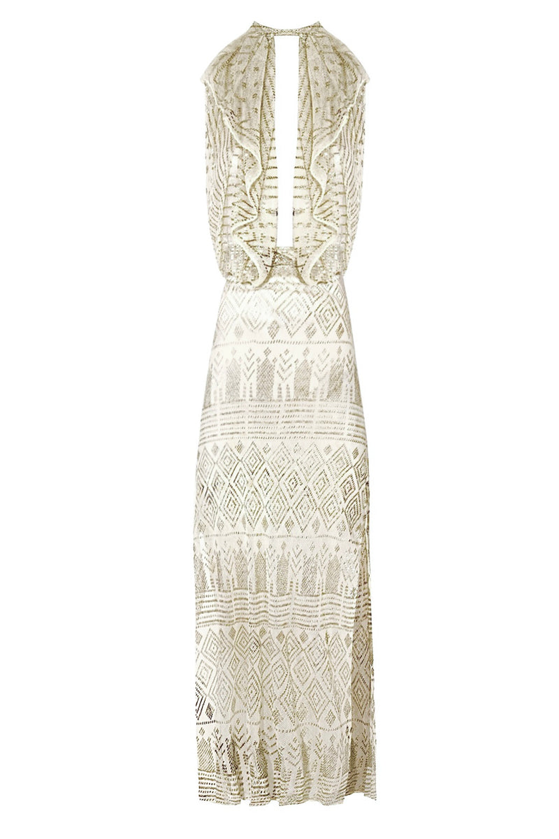 1920's Egyptian White Halter Ruffle Gown