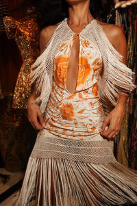 Acacia Demi Couture Piano Shawl Halter Fringed Mini Dress - Annie's Ibiza